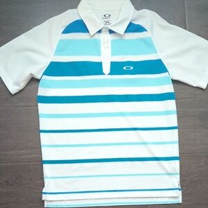 Oakley Men's Polo with Blue and White Stripes